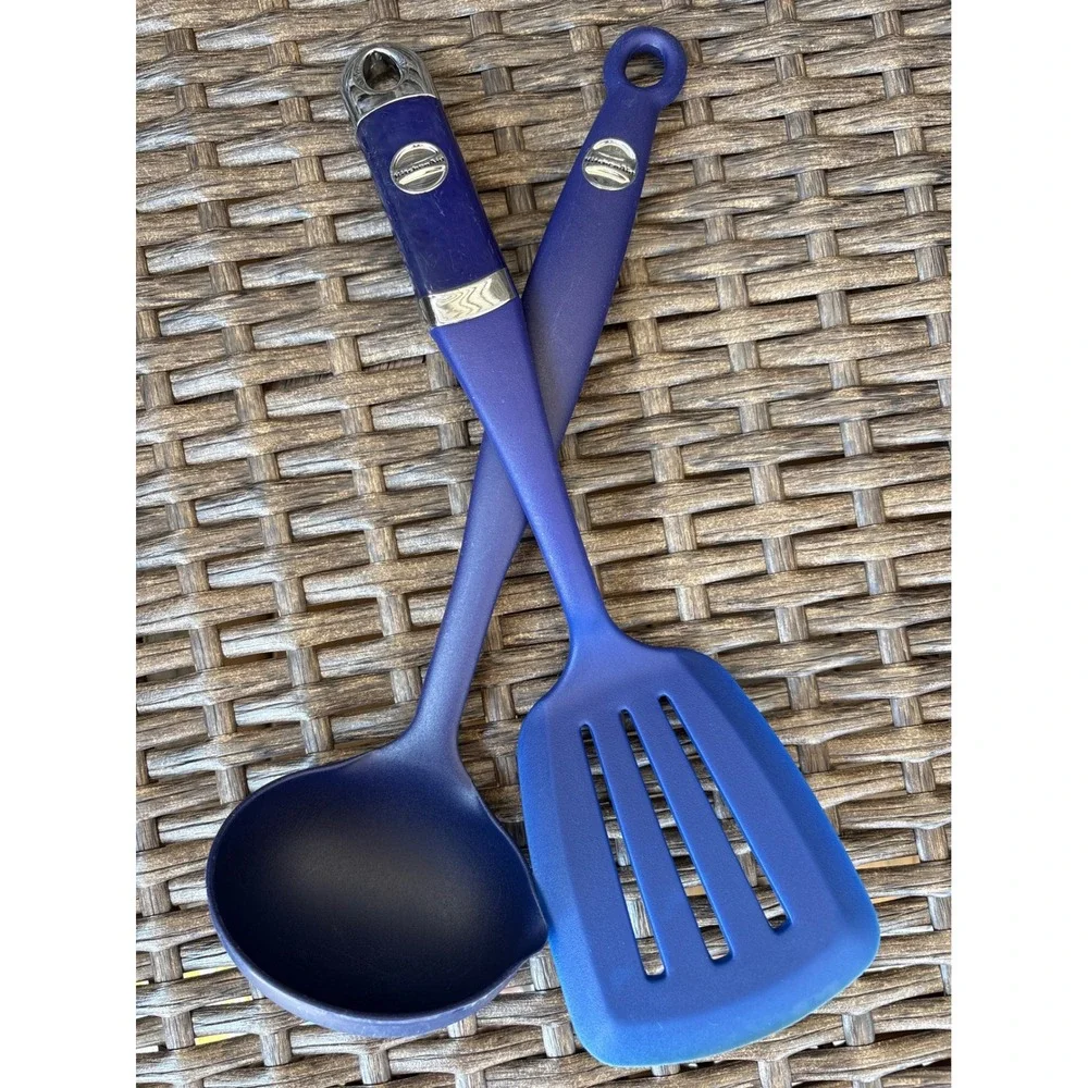 KitchenAid Cobalt Blue Nylon Slotted Spatula Turner and Soup Ladle Set 2pc